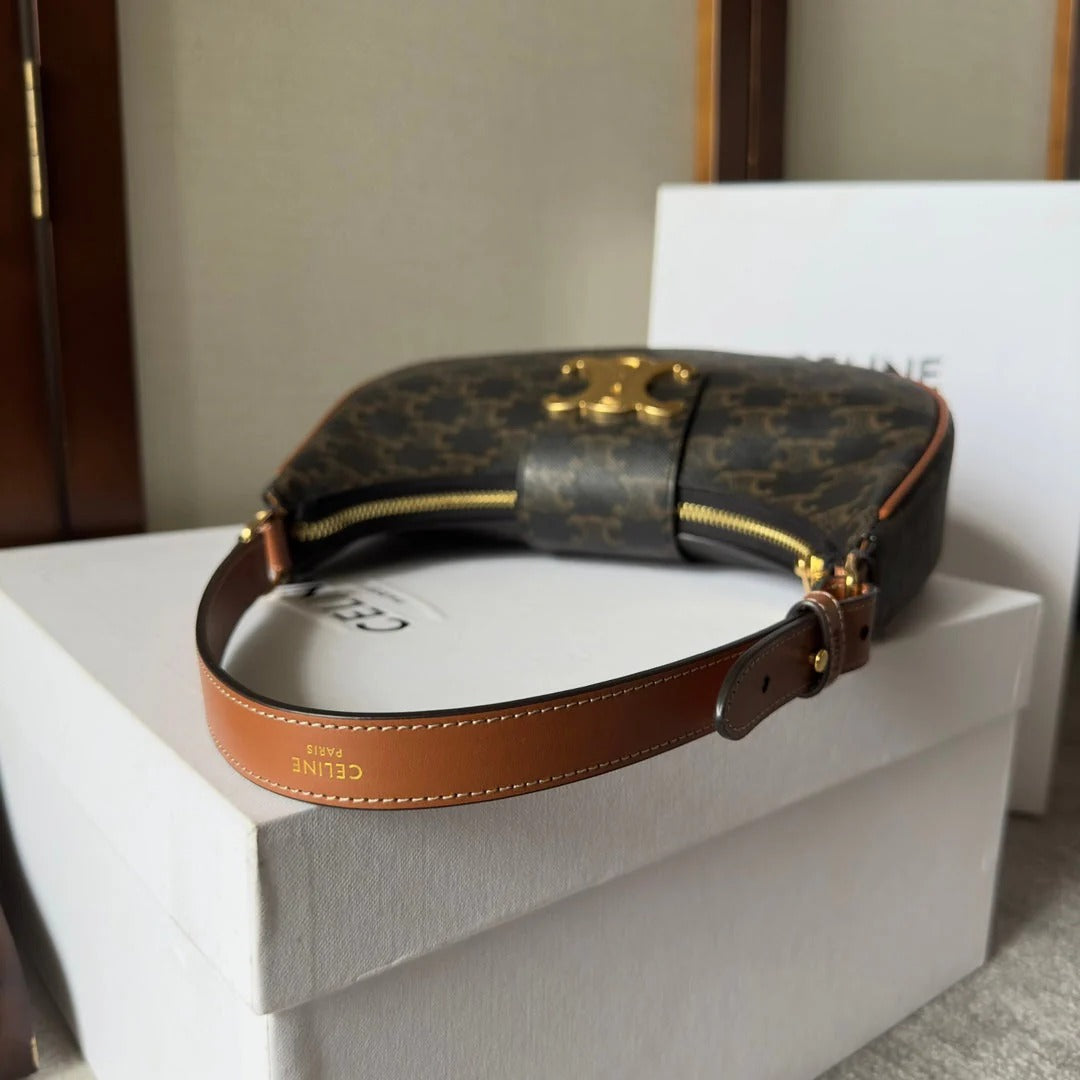 Celine Ava Bag 23cm Triomphe Canvas Brown Calfskin