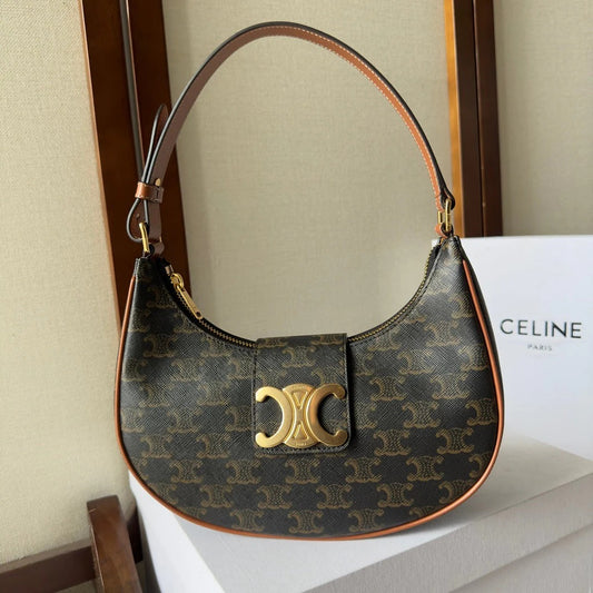 Celine Ava Bag 23cm Triomphe Canvas Brown Calfskin