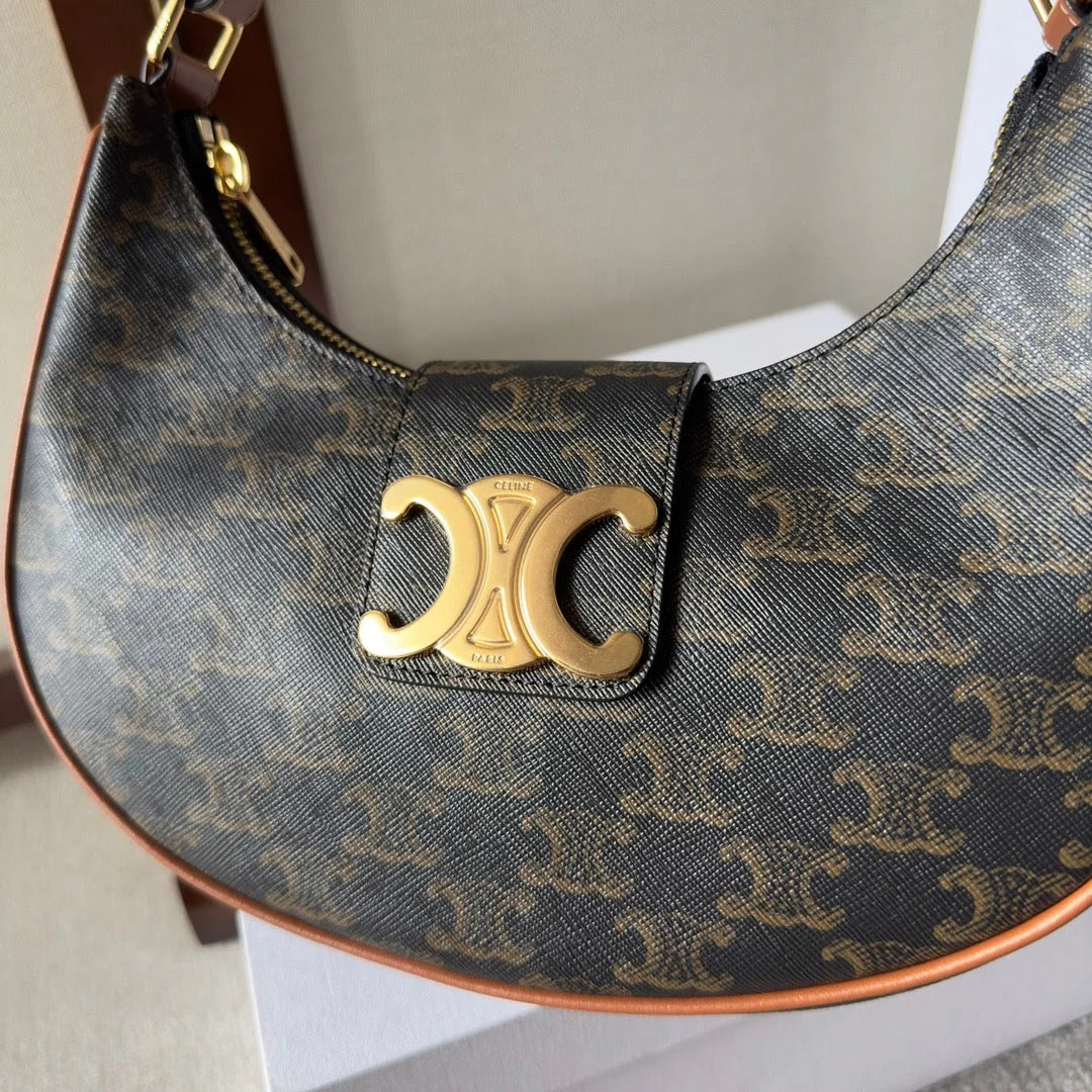 Celine Ava Bag 23cm Triomphe Canvas Brown Calfskin